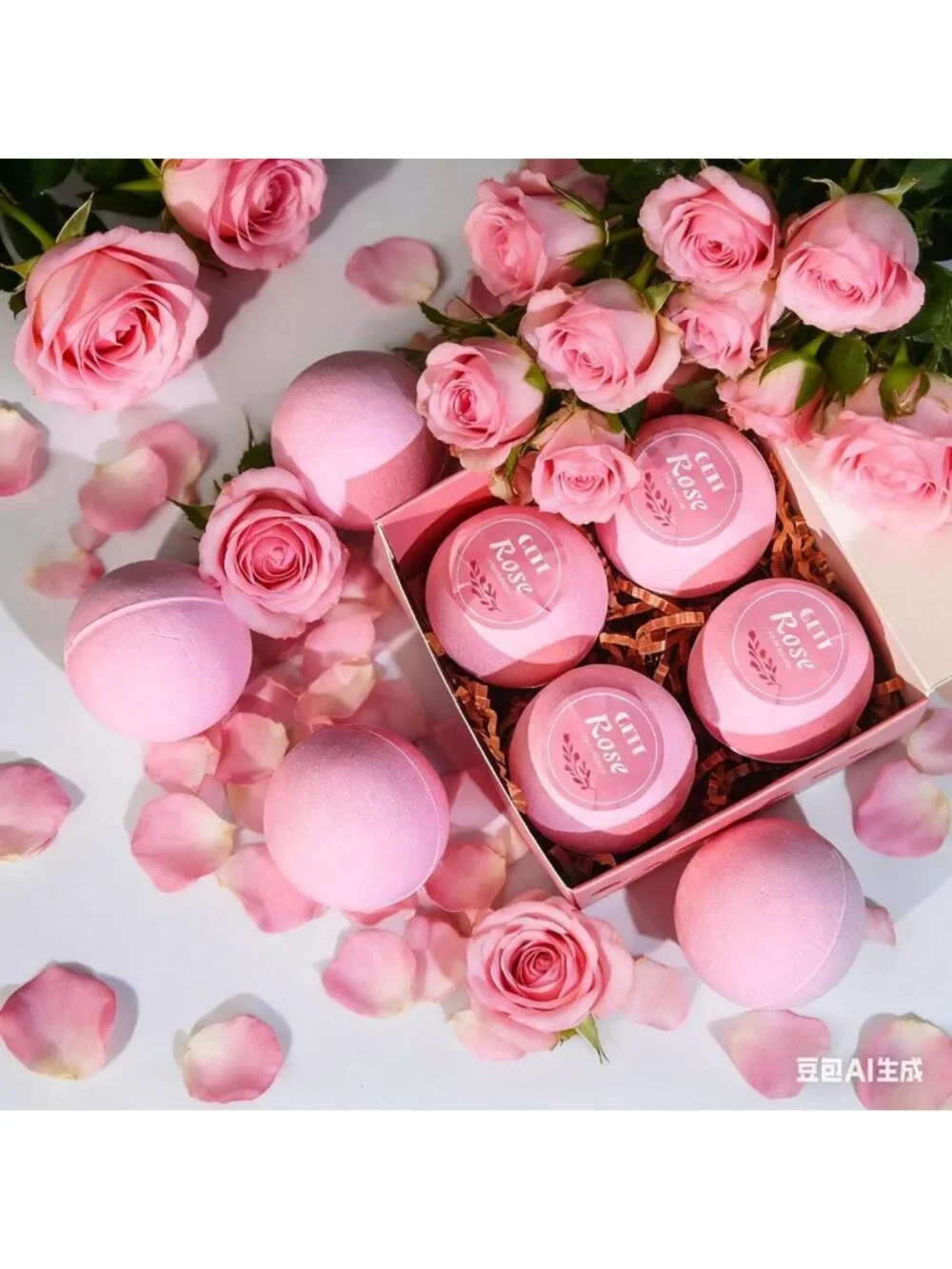 Luxury Rose Bath Bombs 4-Pack, Vegan & Essential Oils, Relaxing Gift Set for All